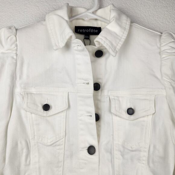Retrofete Ada Denim Jacket White Puff Sleeve Size XXS NWT - Picture 4 of 10